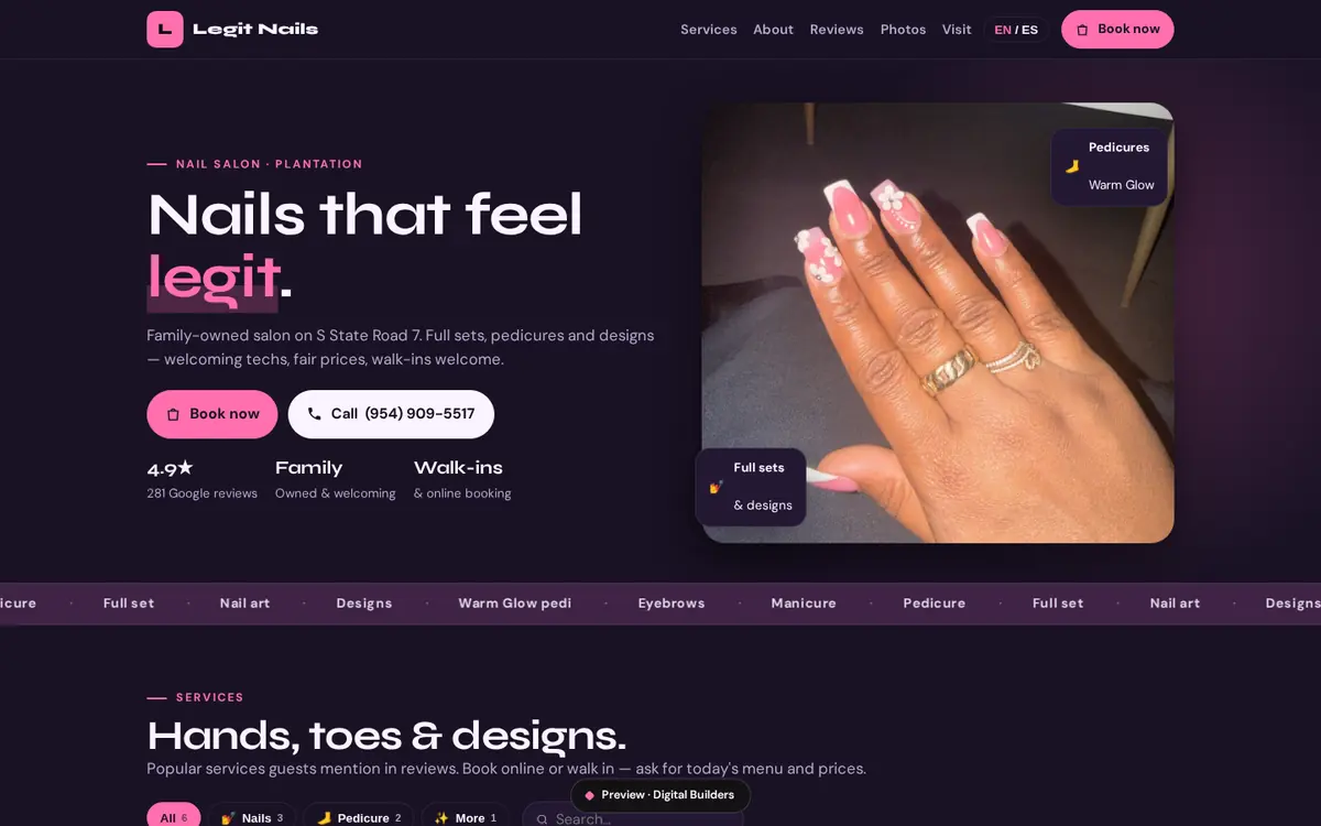 Sample website preview: Legit Nails