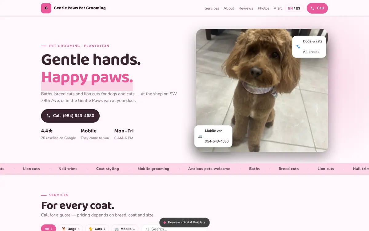 Sample website preview: Gentle Paws