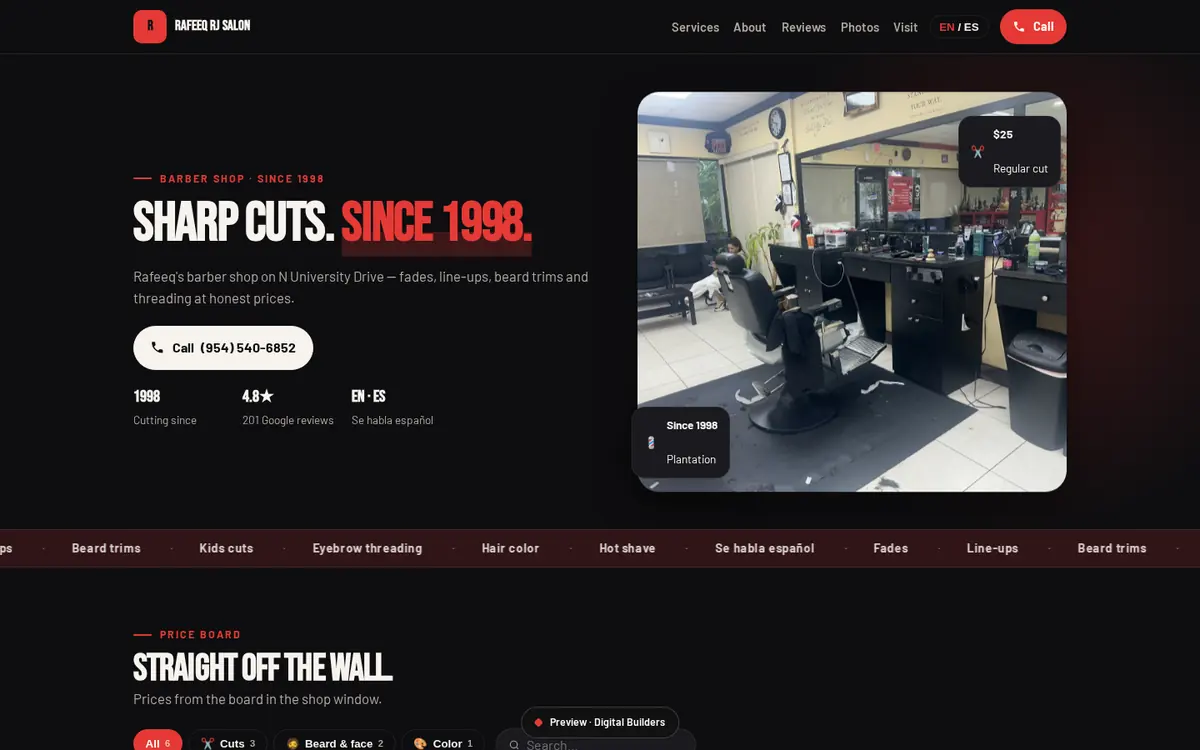 Sample website preview: Rafeeq RJ Salon