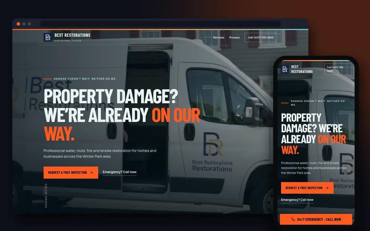 Best Restorations website on desktop and phone, a real Digital Builders project