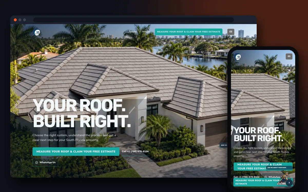 RE Builders FL website on desktop and phone, a real Digital Builders project