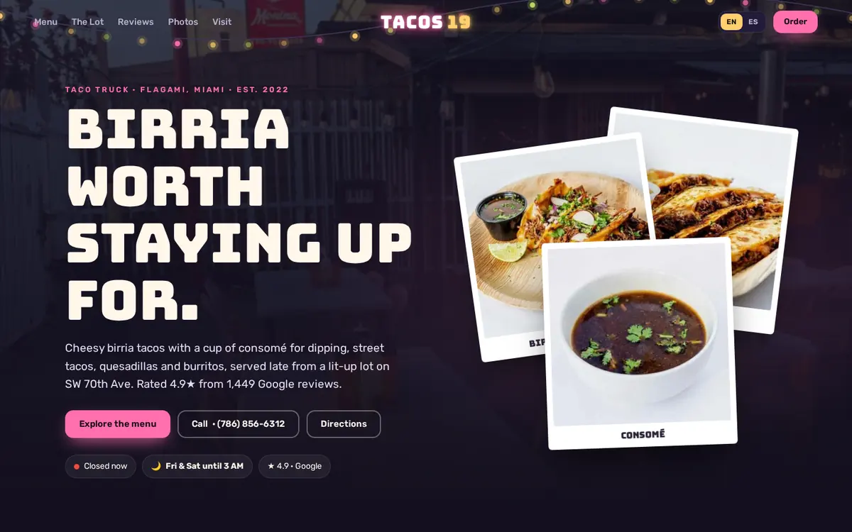 Sample website preview: Tacos 19