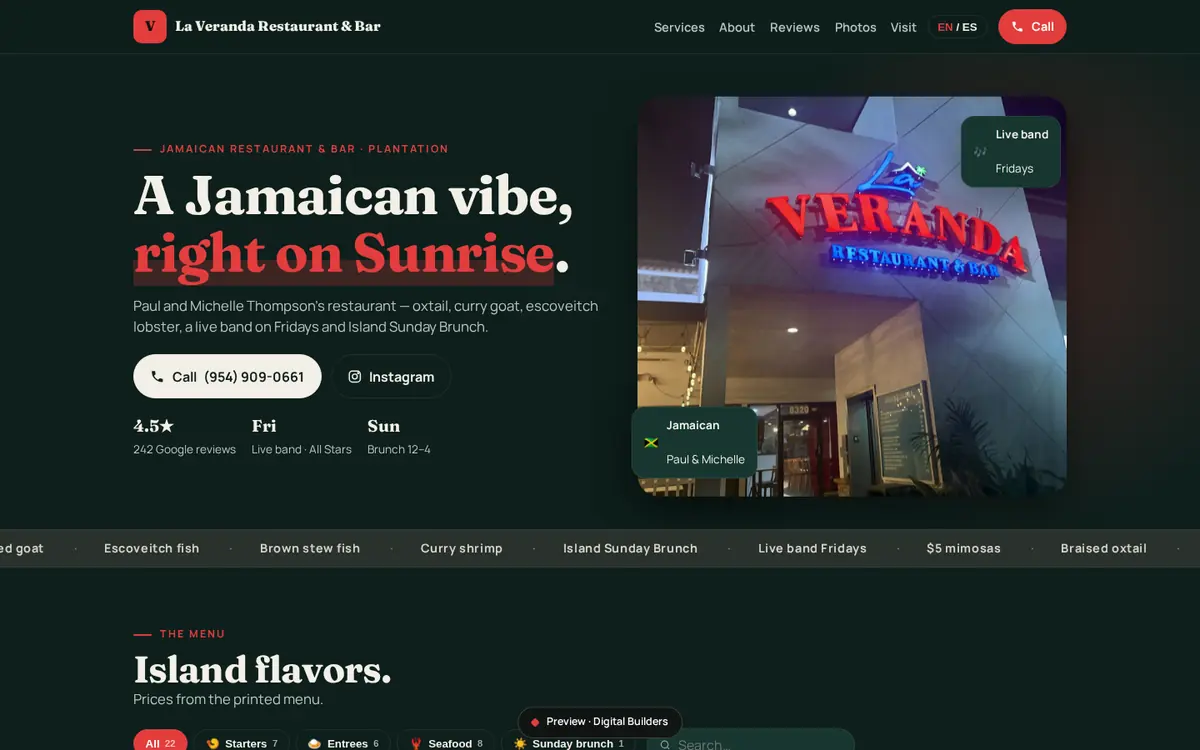 Sample website preview: La Veranda